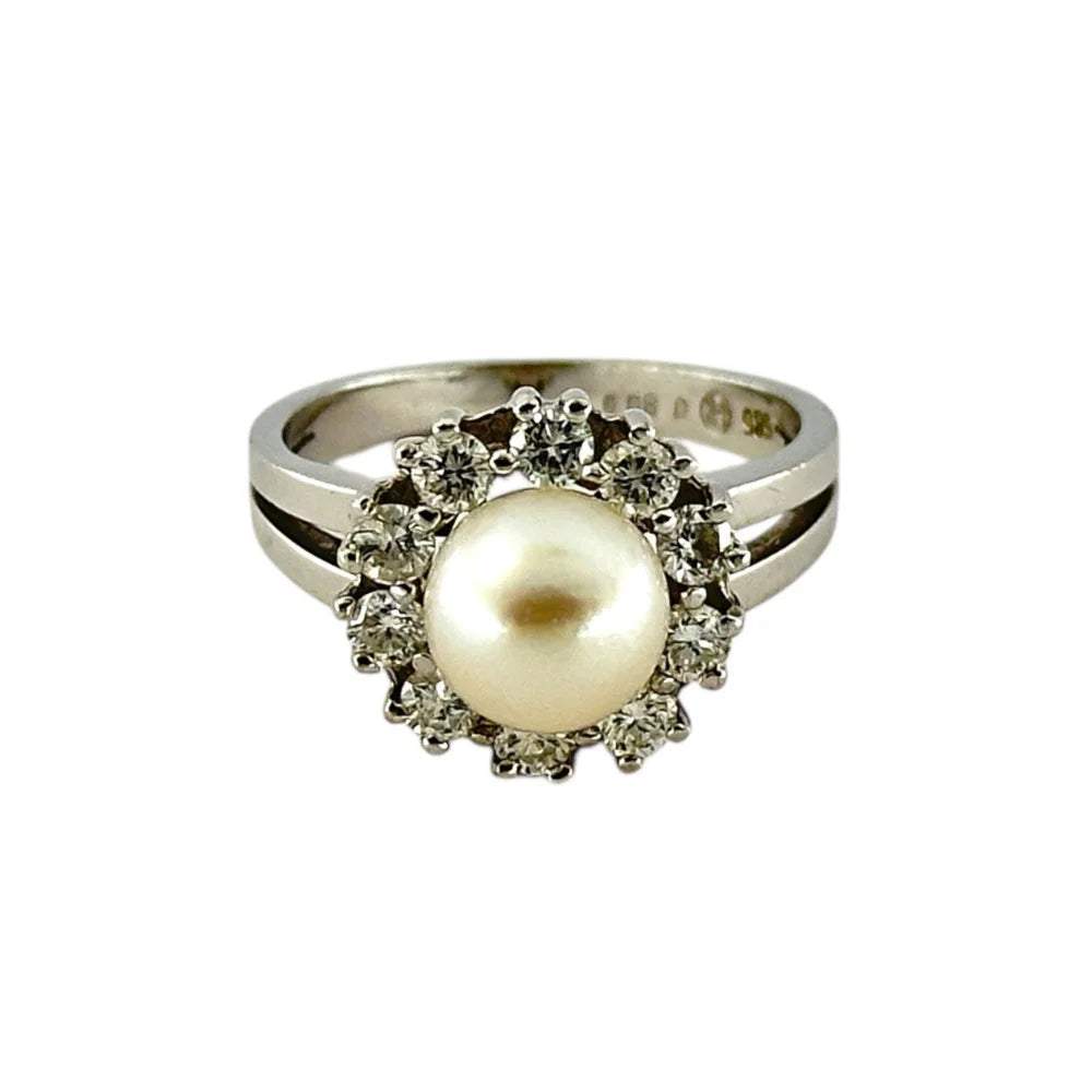14K Weissgoldring 585 mit Brillanten & Perle