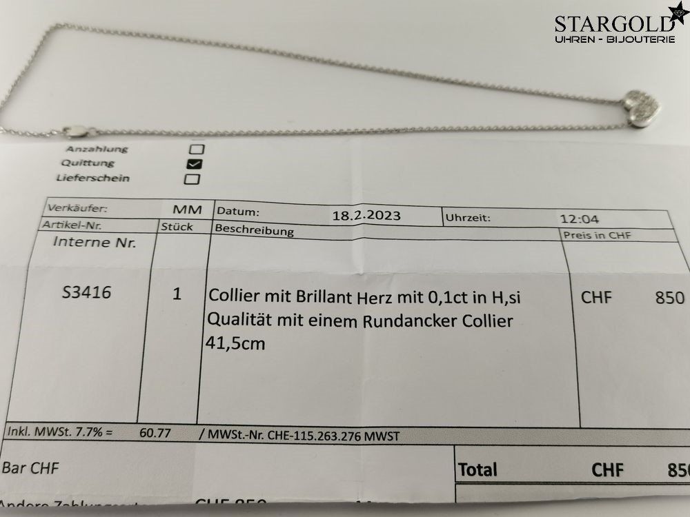 Herz-Kette 18K Weissgold 750 mit Brillanten - 1190 CHF Zürich