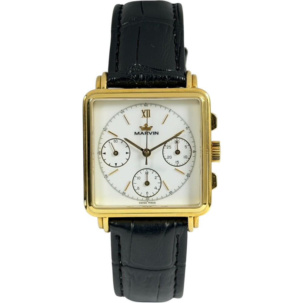 Marvin Handaufzug Chronograph Vintage Gold auf Stargold.ch erhältlich.