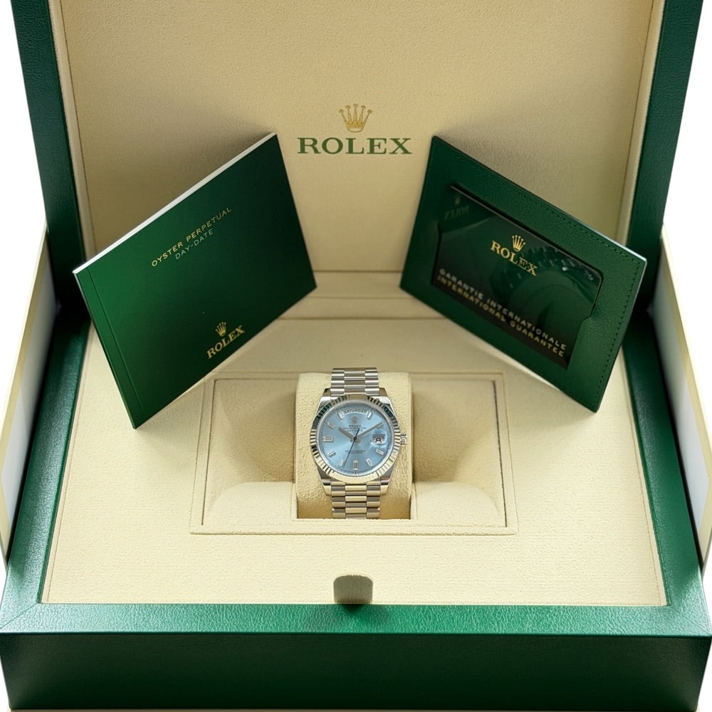 Rolex Day-Date 40 Platin Ice Blue Baguette - 228236