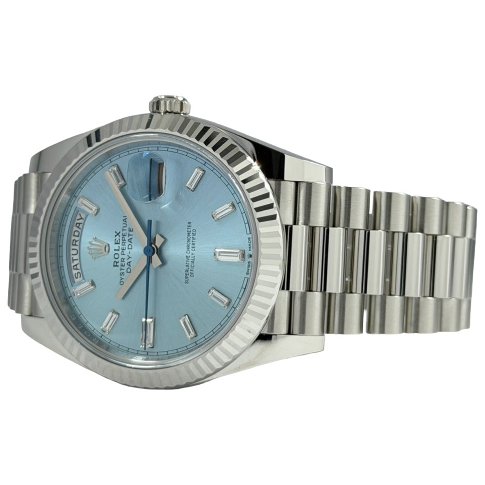 Rolex Day-Date 40 Platin Ice Blue Baguette - 228236