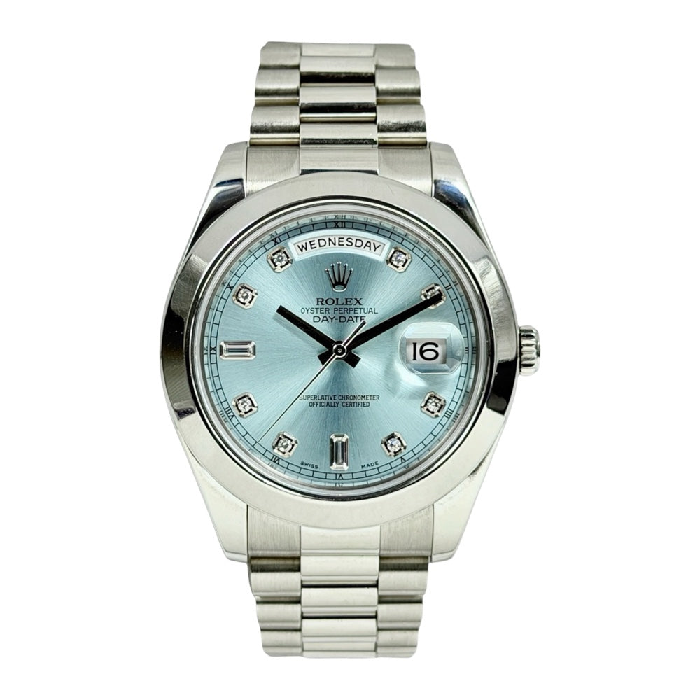 Rolex Day-Date II Platin Ice Blue Diamond - 218206 auf Stargold.ch erhältlich.