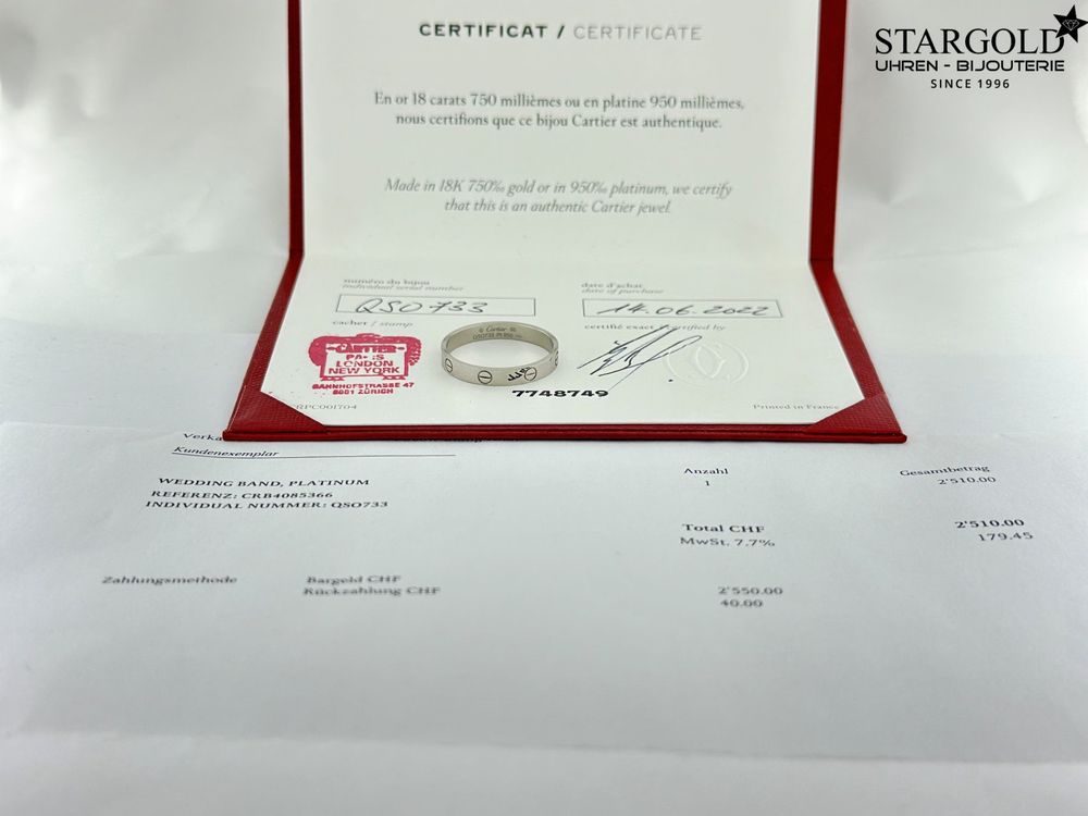 Cartier Love Ring aus 950er Platin - QSO733