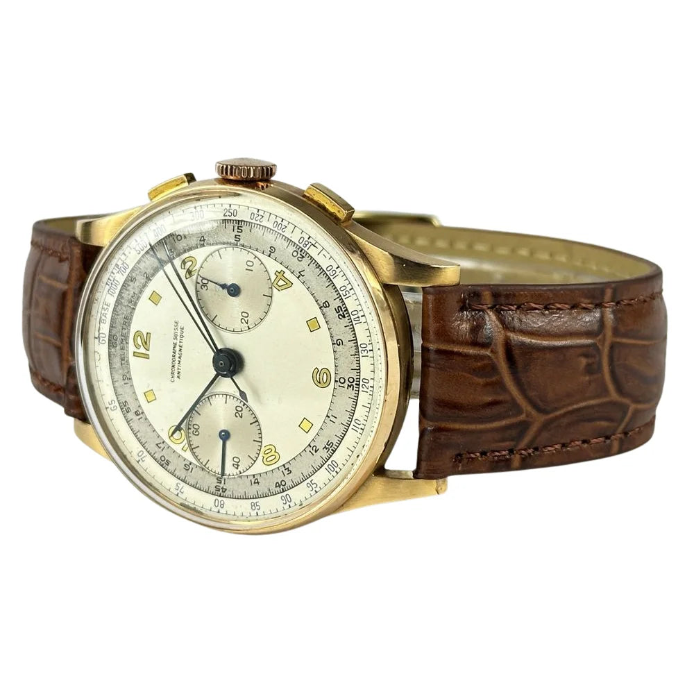 Chronographe Suisse vintage watch 18K gold