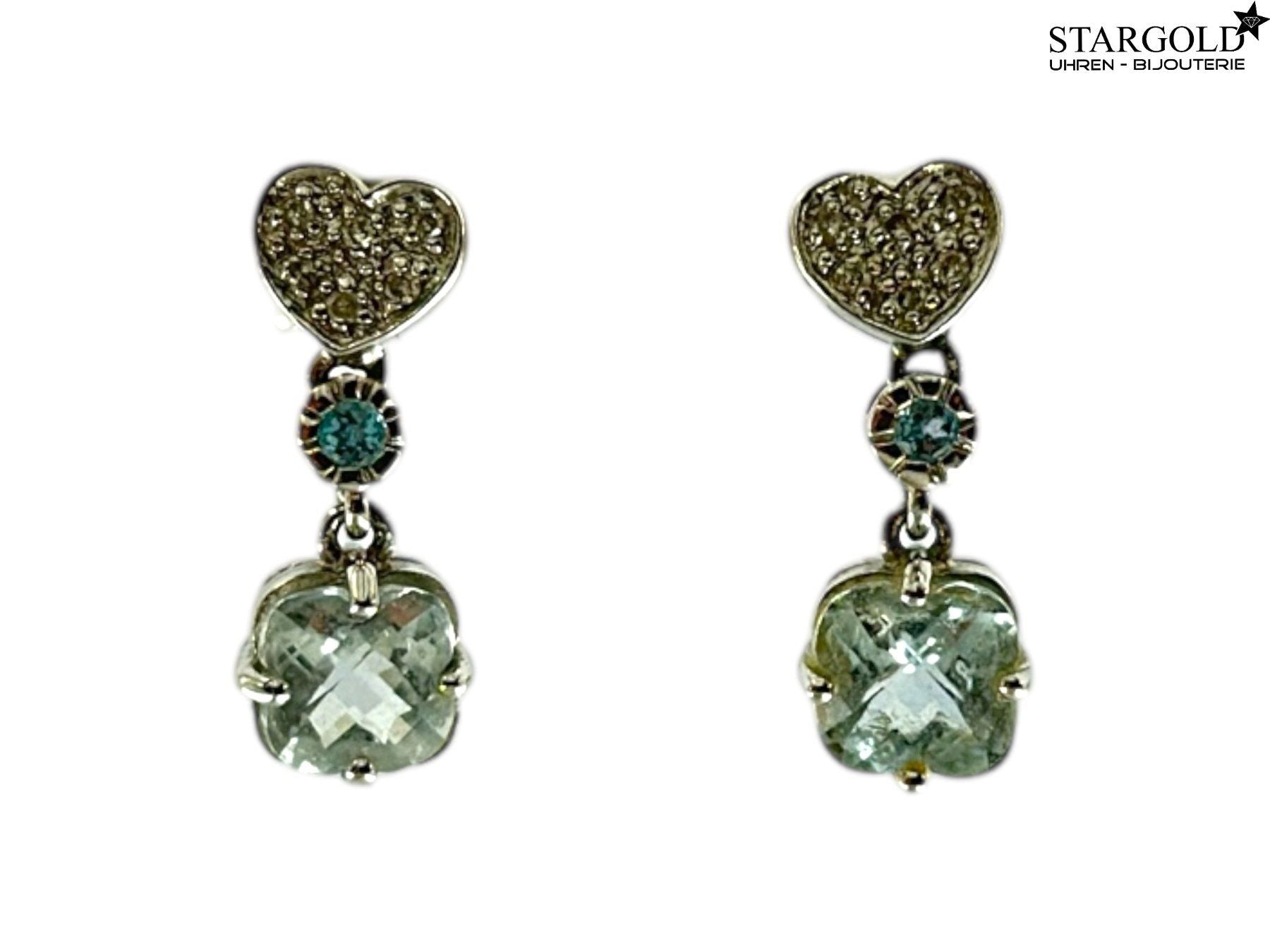 Hängender Ohrring 18K Weissgold mit Diamanten & Aquamarin - 490 CHF Zürich