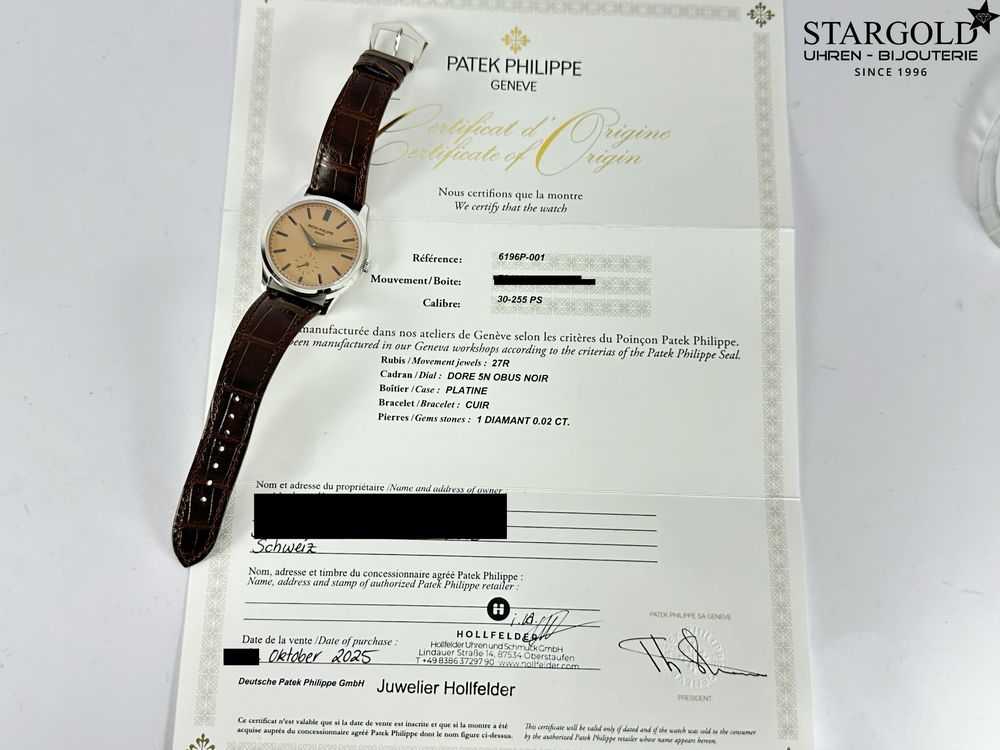 Patek Philippe Calatrava Platinum Salmon Dial - 6196P-001