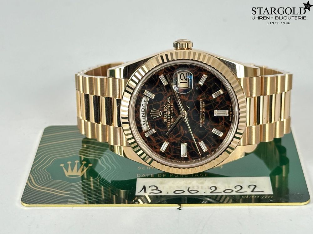 Rolex Day-Date 40 Eisenkiesel Baguette Diamond - 228235