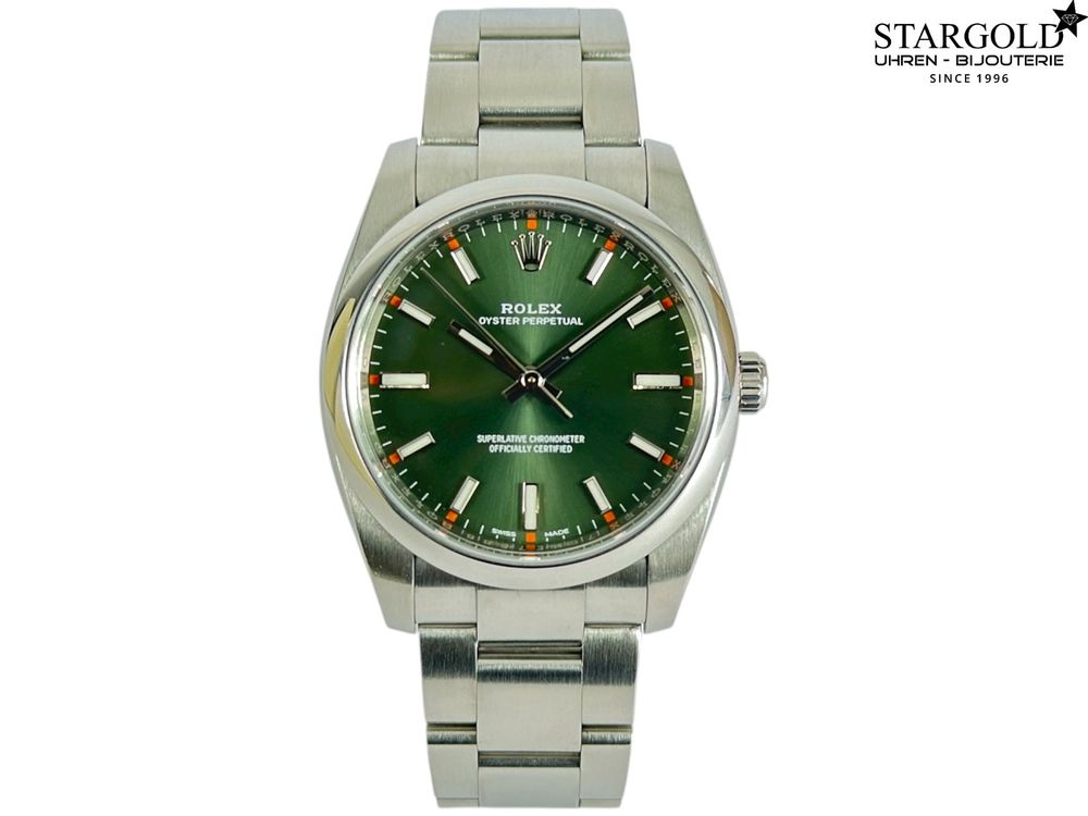 Rolex Oyster Perpetual 34 Grün - 114200 auf Stargold.ch erhältlich.