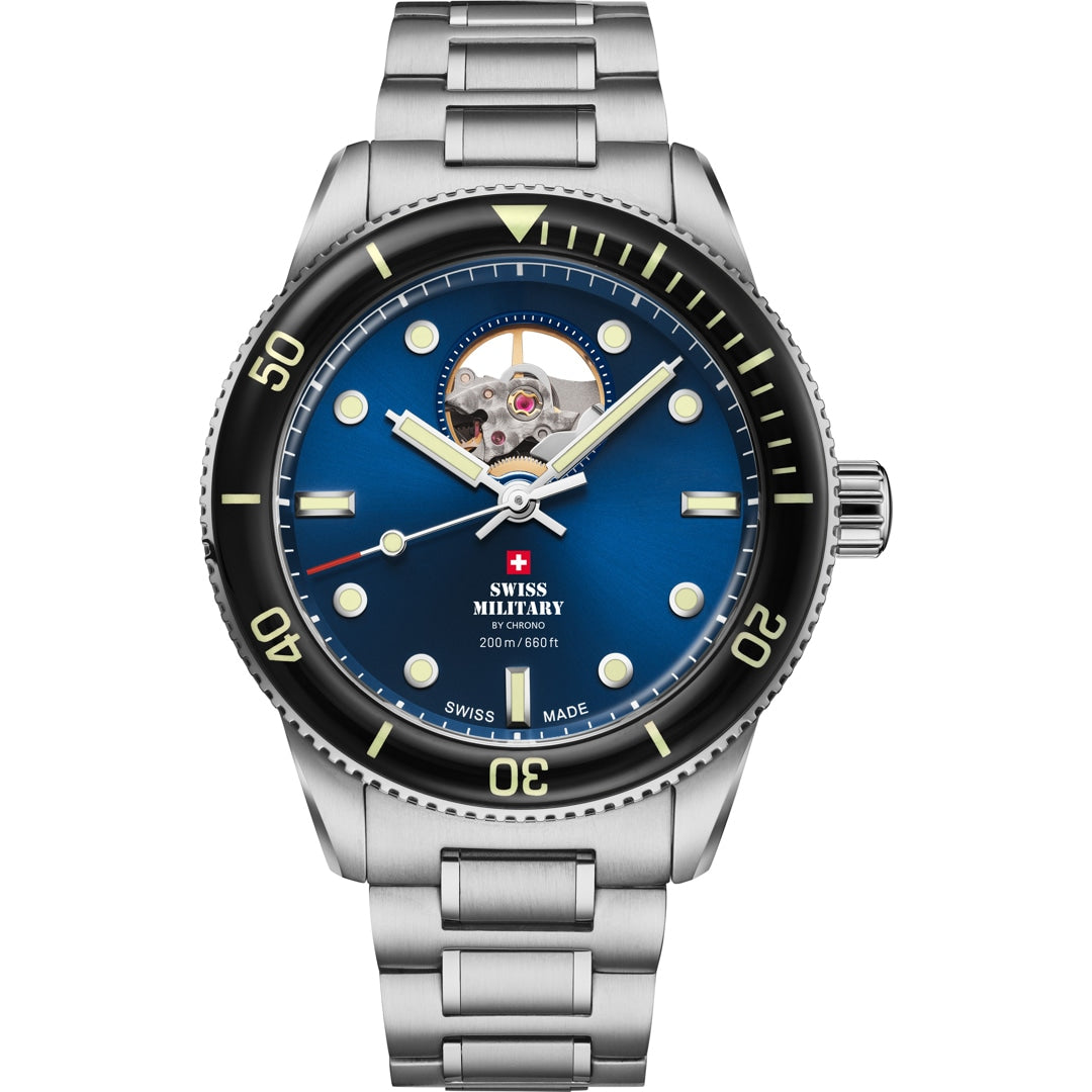 Swiss Military by Chrono Diver 200 Automatic Open Heart auf Stargold.ch erhältlich.