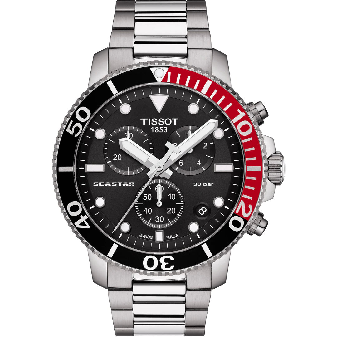 Tissot Seastar 1000 Quartz Chronograph Schwarz / Rot auf Stargold.ch erhältlich.