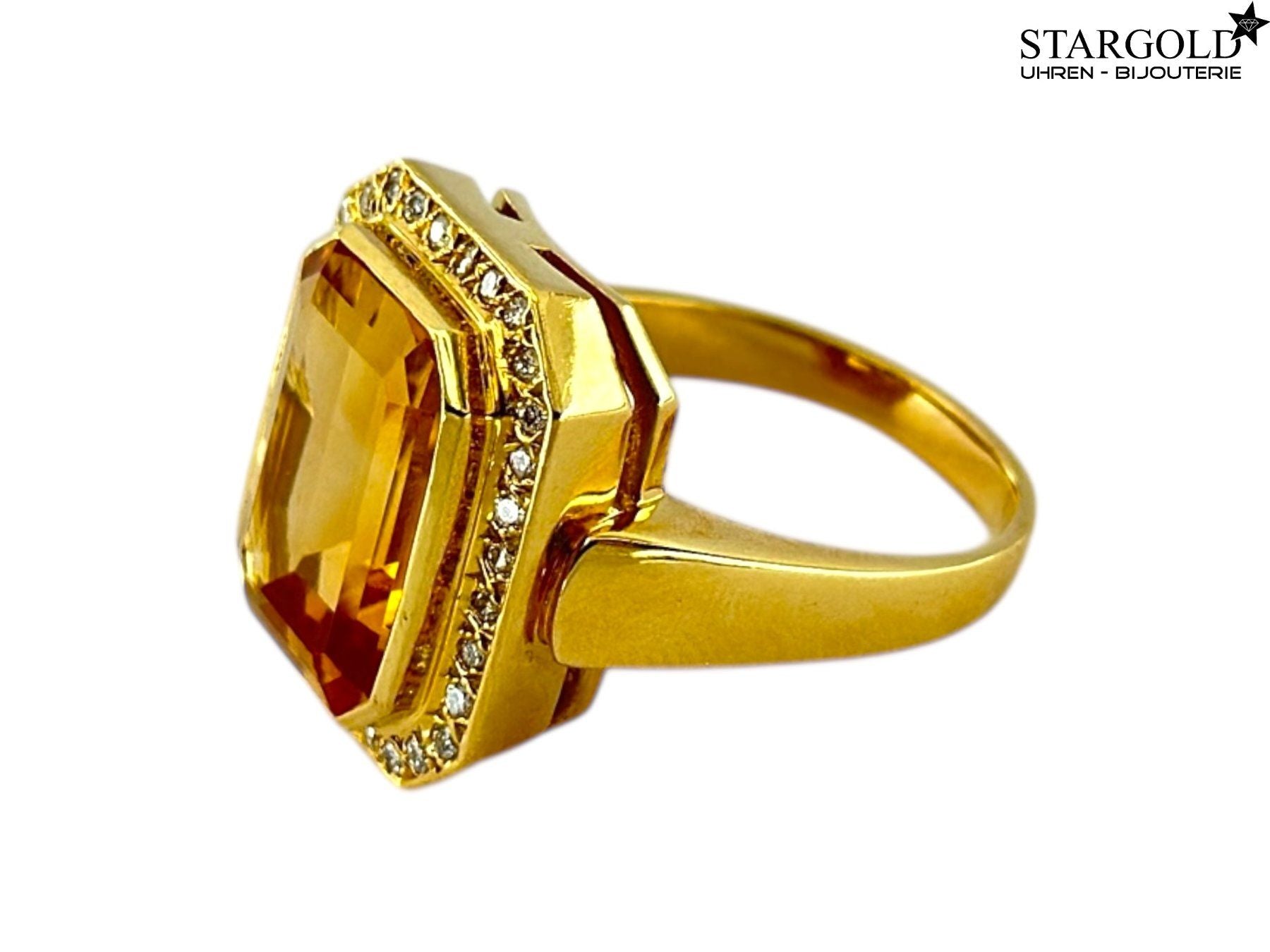 Ring 18K Gelbgold 750 mit Citrin & Diamanten - stargold.ch
