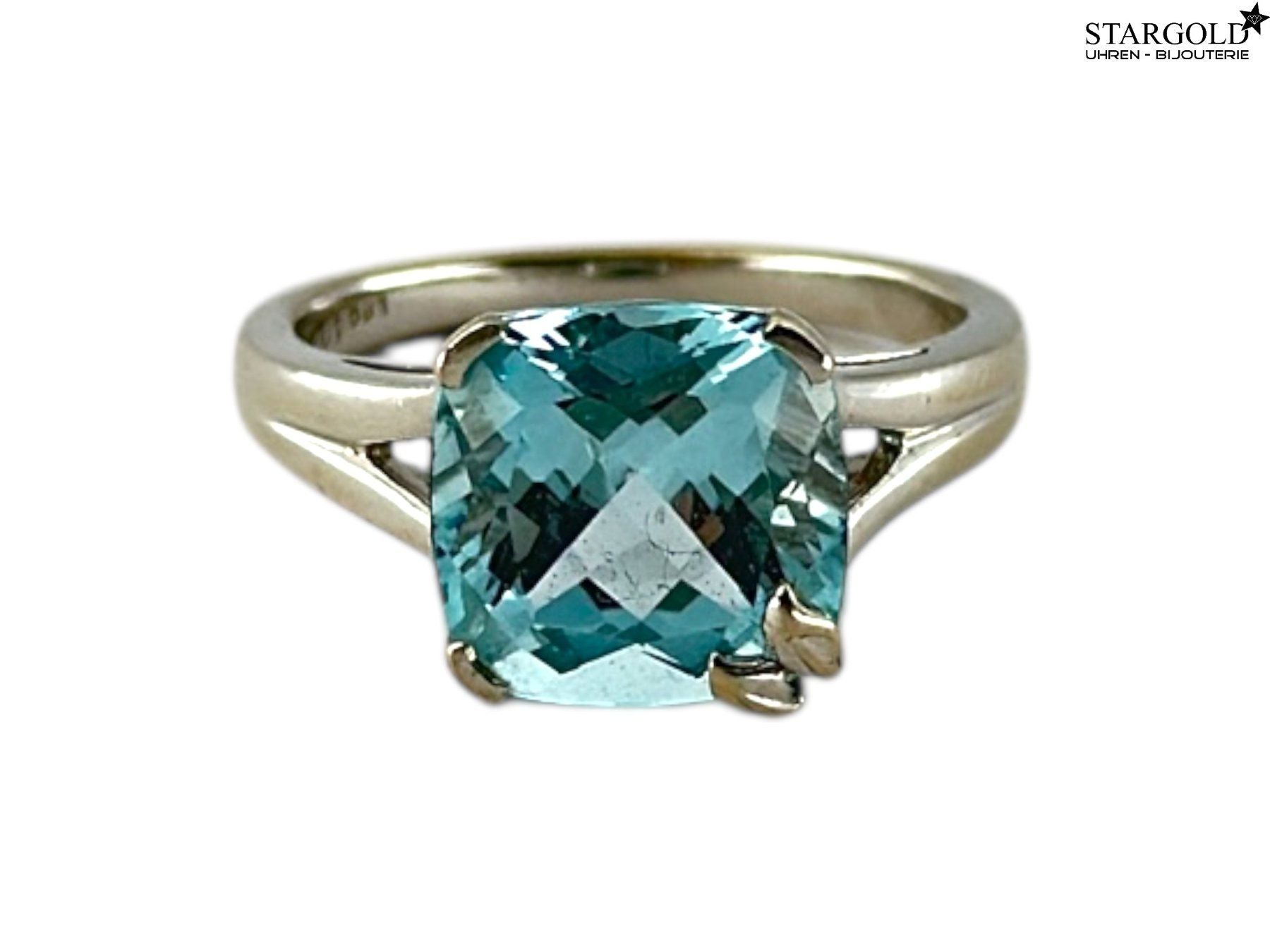 18K Weissgold Ring mit Blautopas