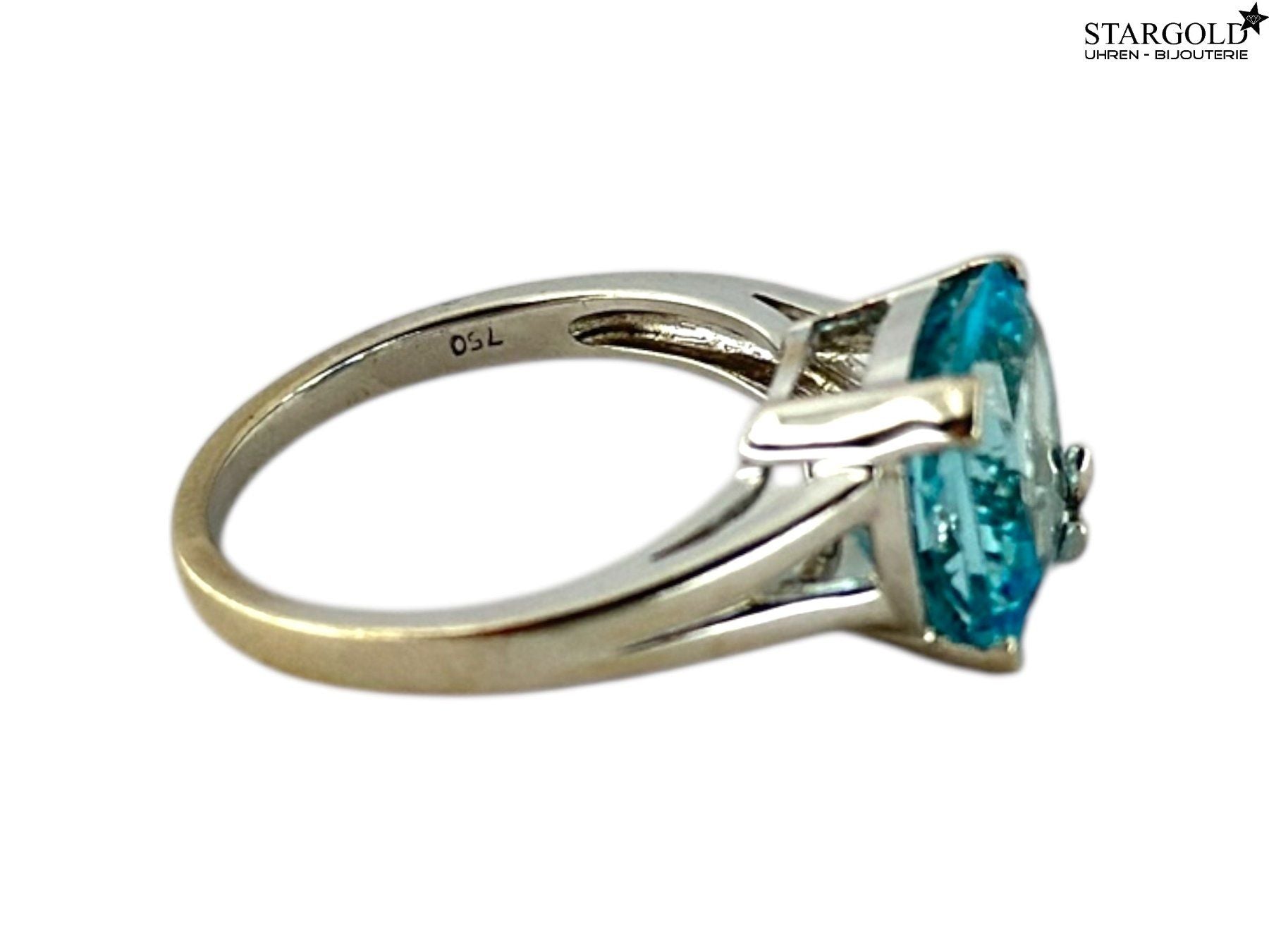 18K Weissgold Ring mit Blautopas
