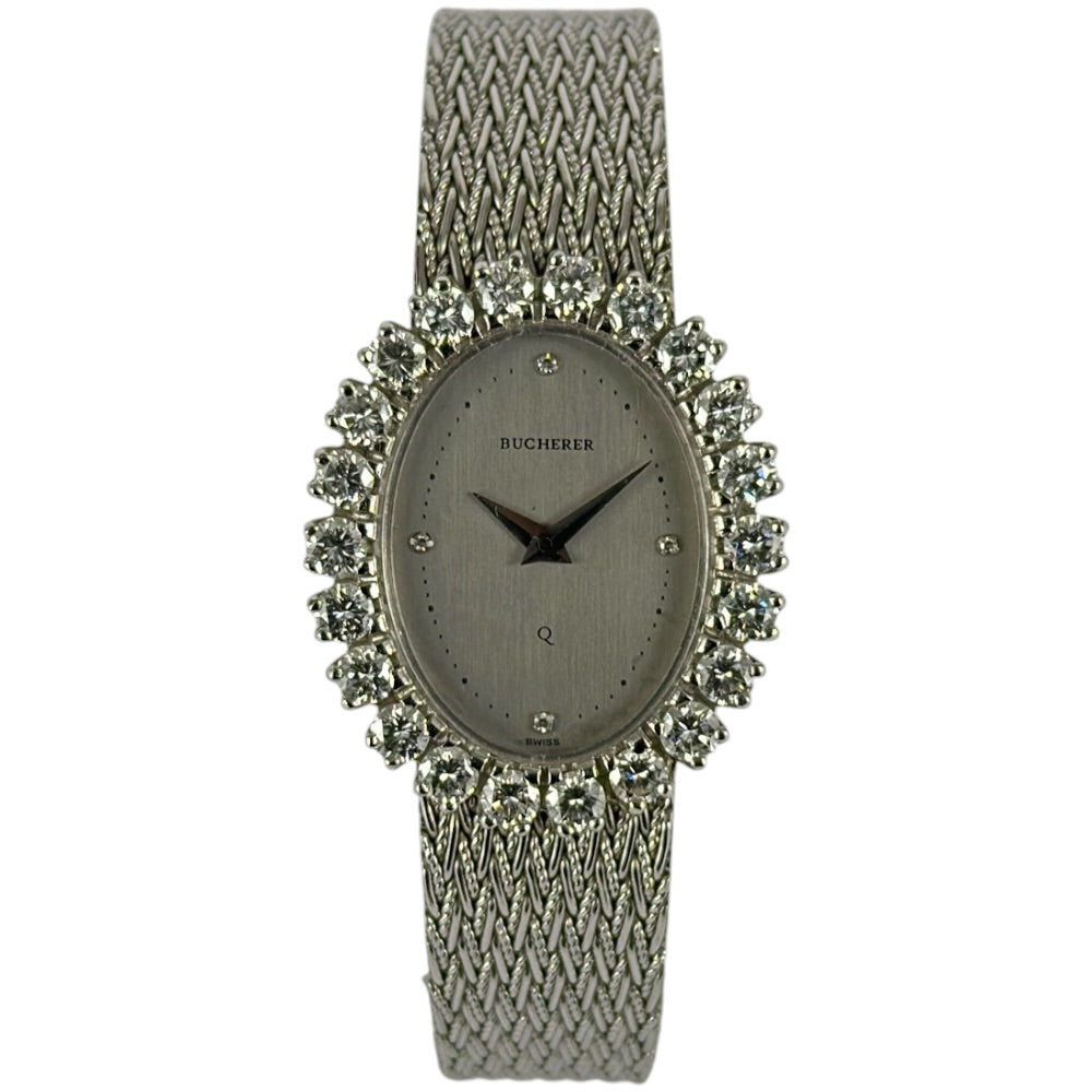 Bucherer Armbanduhr aus 18K Weissgold mit Diamanten auf Stargold.ch erhältlich.