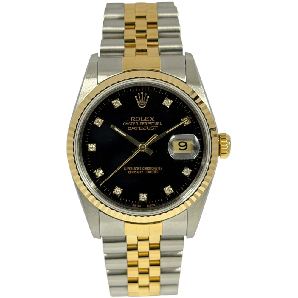 Rolex Datejust 36 schwarz mit Diamanten - 16233 auf Stargold.ch erhältlich.
