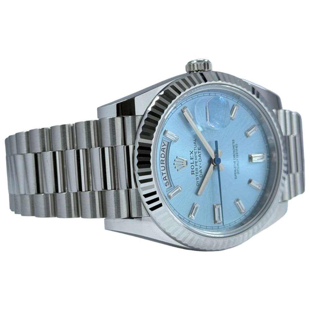 Rolex Day-Date 40 Platin Ice Blue Baguette - 228236