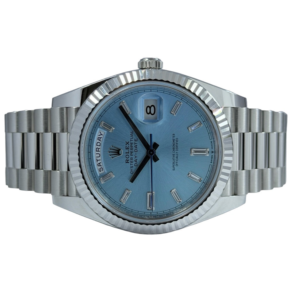 Rolex Day-Date 40 Platin Ice Blue Baguette - 228236