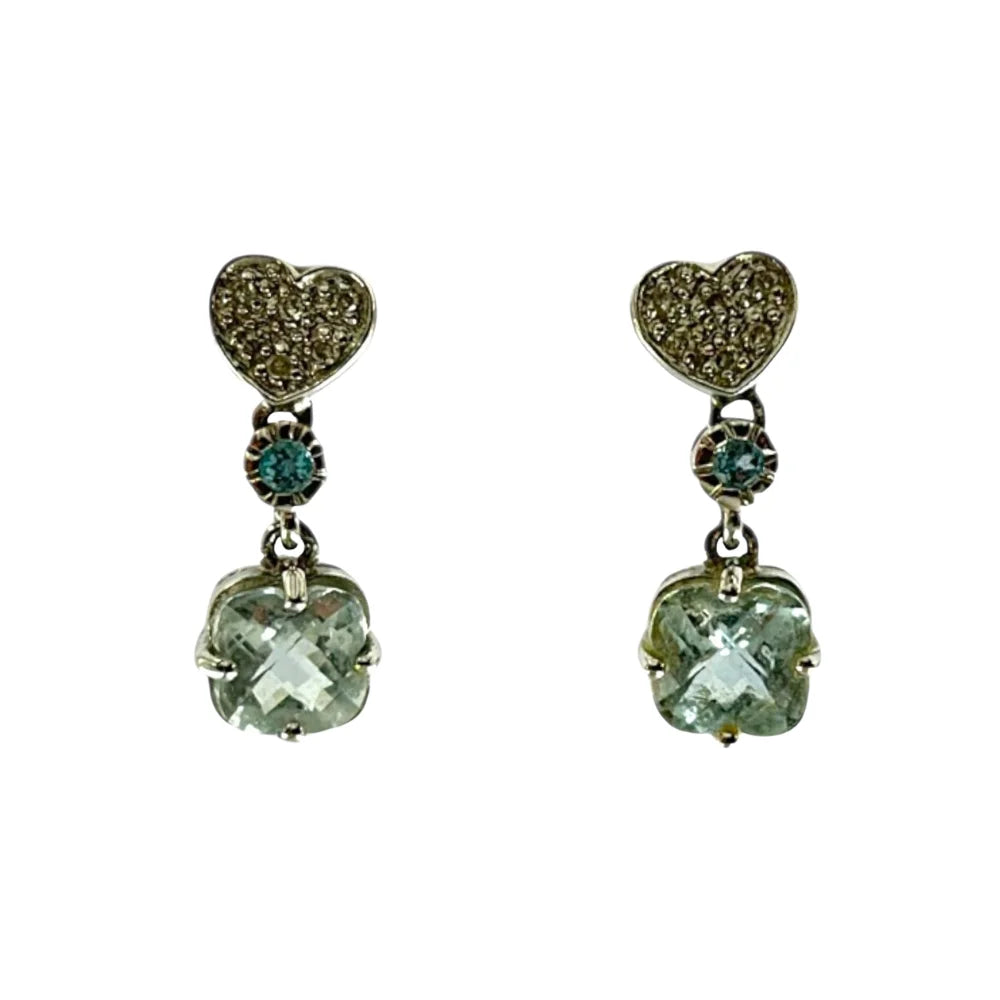 Hängender Ohrring 18K Weissgold mit Diamanten & Aquamarin