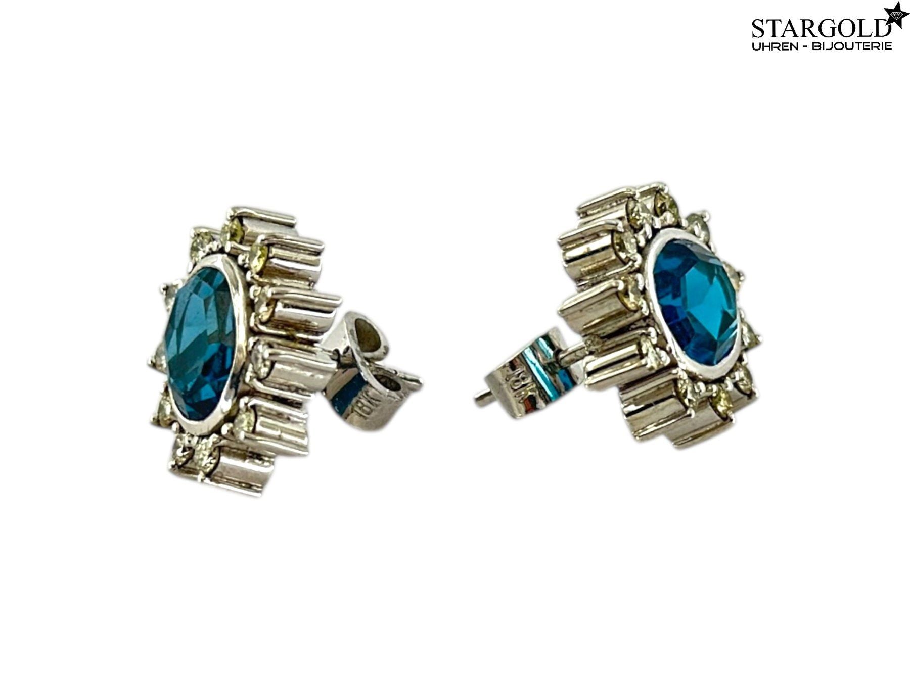 Ohrring 18K Weissgold mit Diamanten & Blautopas - von Seite, stargold.ch