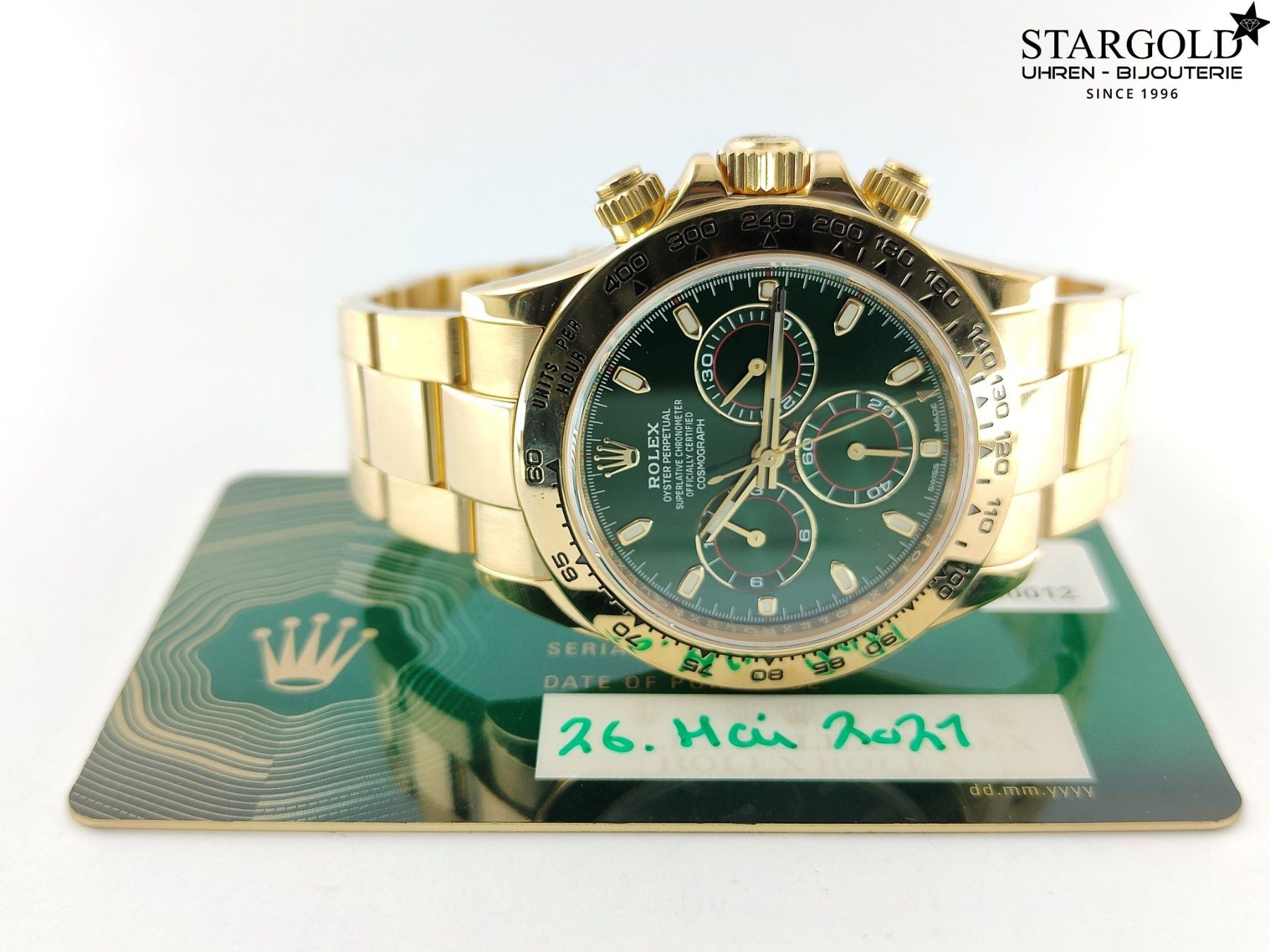 Rolex Daytona or jaune cadran vert - 116508