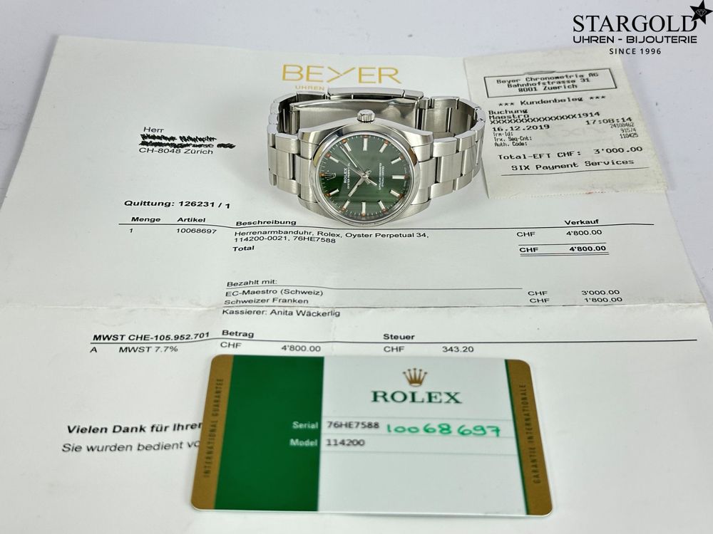 Rolex Oyster Perpetual 34 Grün - 114200